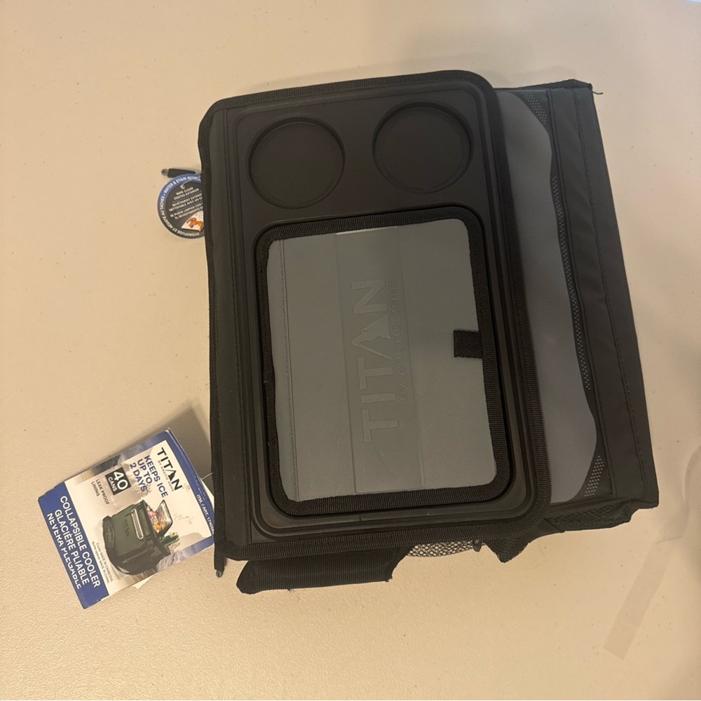 Titan 40-can Collapsible Cooler/ Gray With Two Drink Holder Tabletop - Picture 9 of 10
